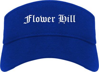 Flower Hill New York NY Old English Mens Visor Cap Hat Royal Blue