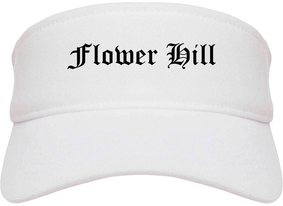 Flower Hill New York NY Old English Mens Visor Cap Hat White