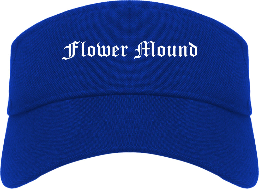 Flower Mound Texas TX Old English Mens Visor Cap Hat Royal Blue