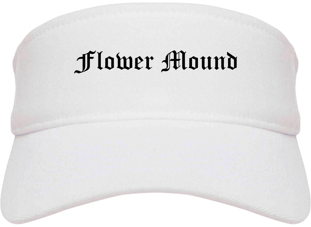 Flower Mound Texas TX Old English Mens Visor Cap Hat White