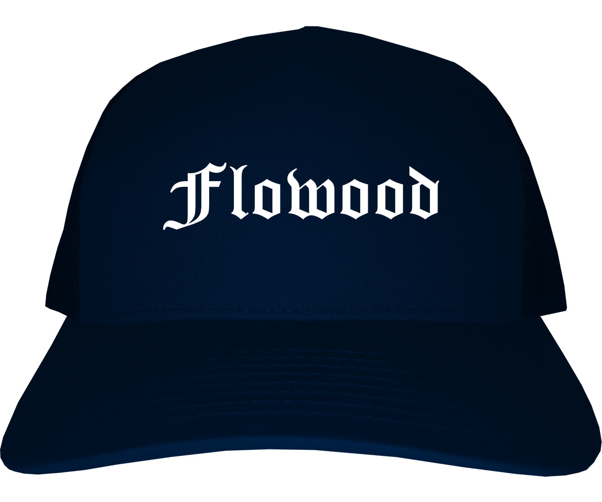 Flowood Mississippi MS Old English Mens Trucker Hat Cap Navy Blue