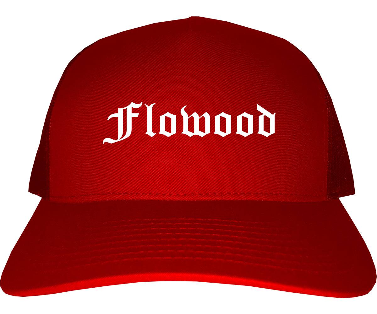 Flowood Mississippi MS Old English Mens Trucker Hat Cap Red