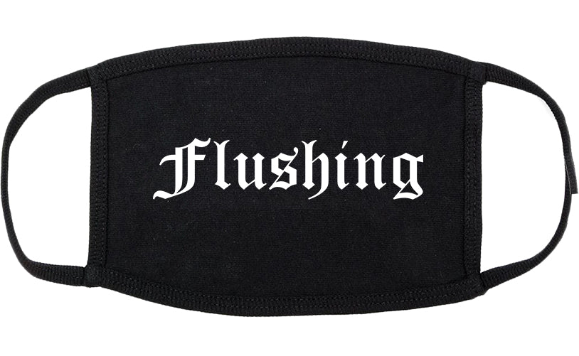 Flushing Michigan MI Old English Cotton Face Mask Black
