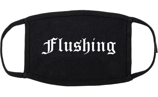 Flushing Michigan MI Old English Cotton Face Mask Black