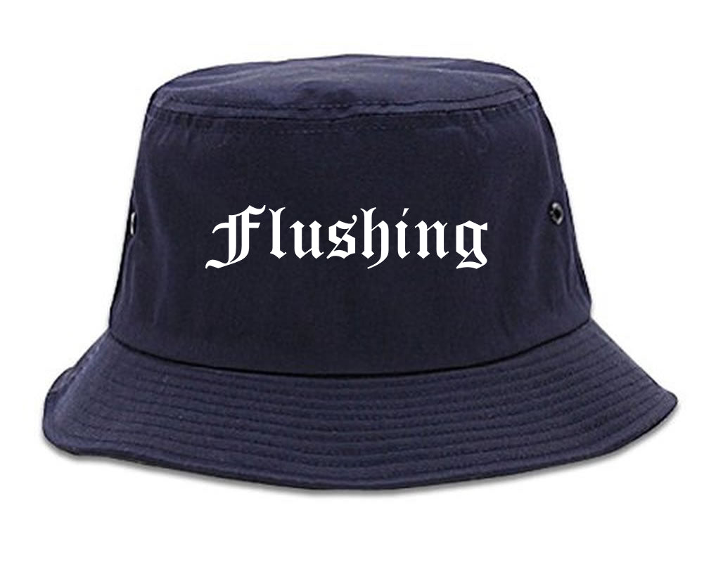 Flushing Michigan MI Old English Mens Bucket Hat Navy Blue