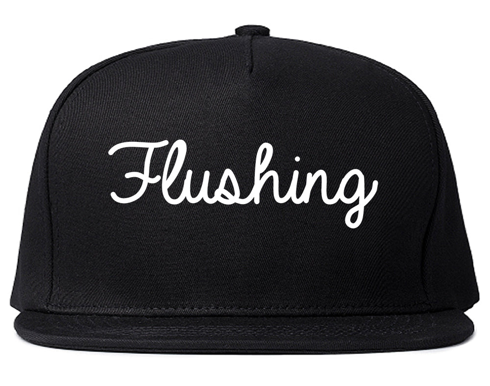 Flushing Michigan MI Script Mens Snapback Hat Black