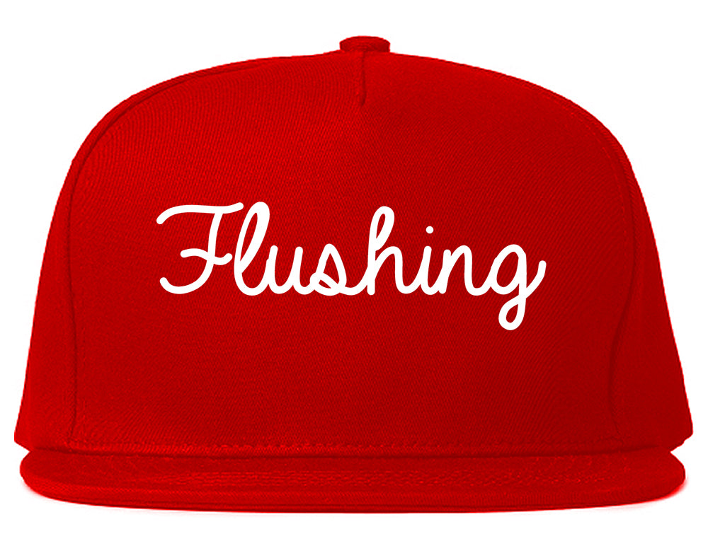 Flushing Michigan MI Script Mens Snapback Hat Red
