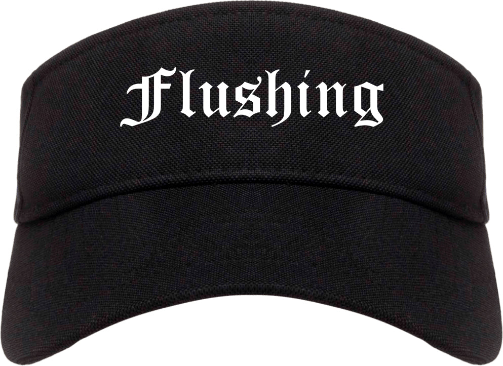 Flushing Michigan MI Old English Mens Visor Cap Hat Black