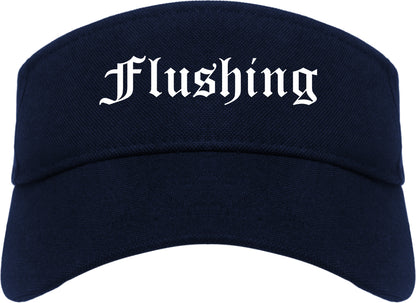 Flushing Michigan MI Old English Mens Visor Cap Hat Navy Blue