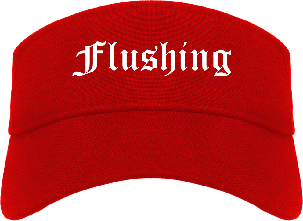 Flushing Michigan MI Old English Mens Visor Cap Hat Red