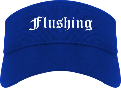 Flushing Michigan MI Old English Mens Visor Cap Hat Royal Blue