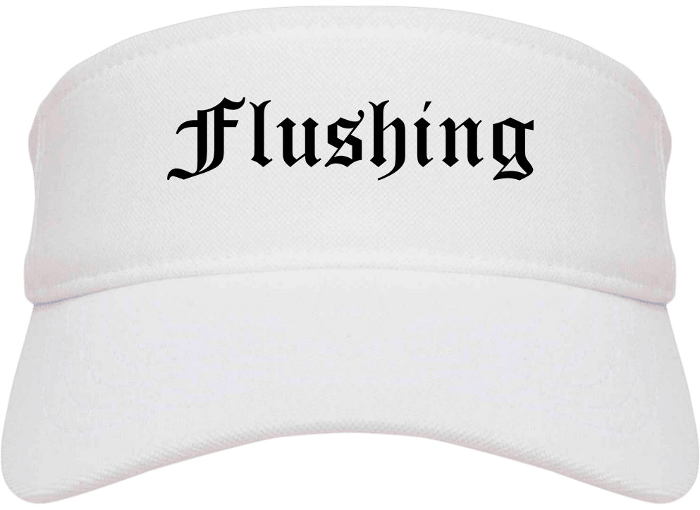 Flushing Michigan MI Old English Mens Visor Cap Hat White