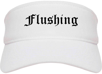 Flushing Michigan MI Old English Mens Visor Cap Hat White