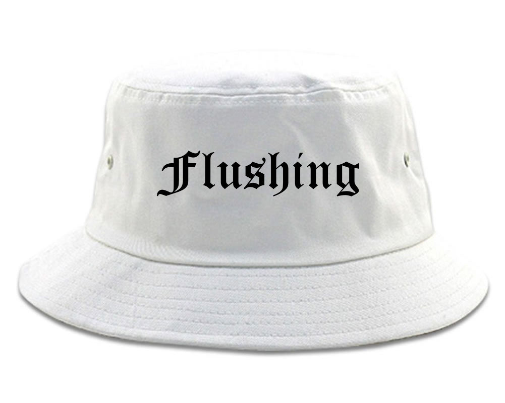Flushing Michigan MI Old English Mens Bucket Hat White
