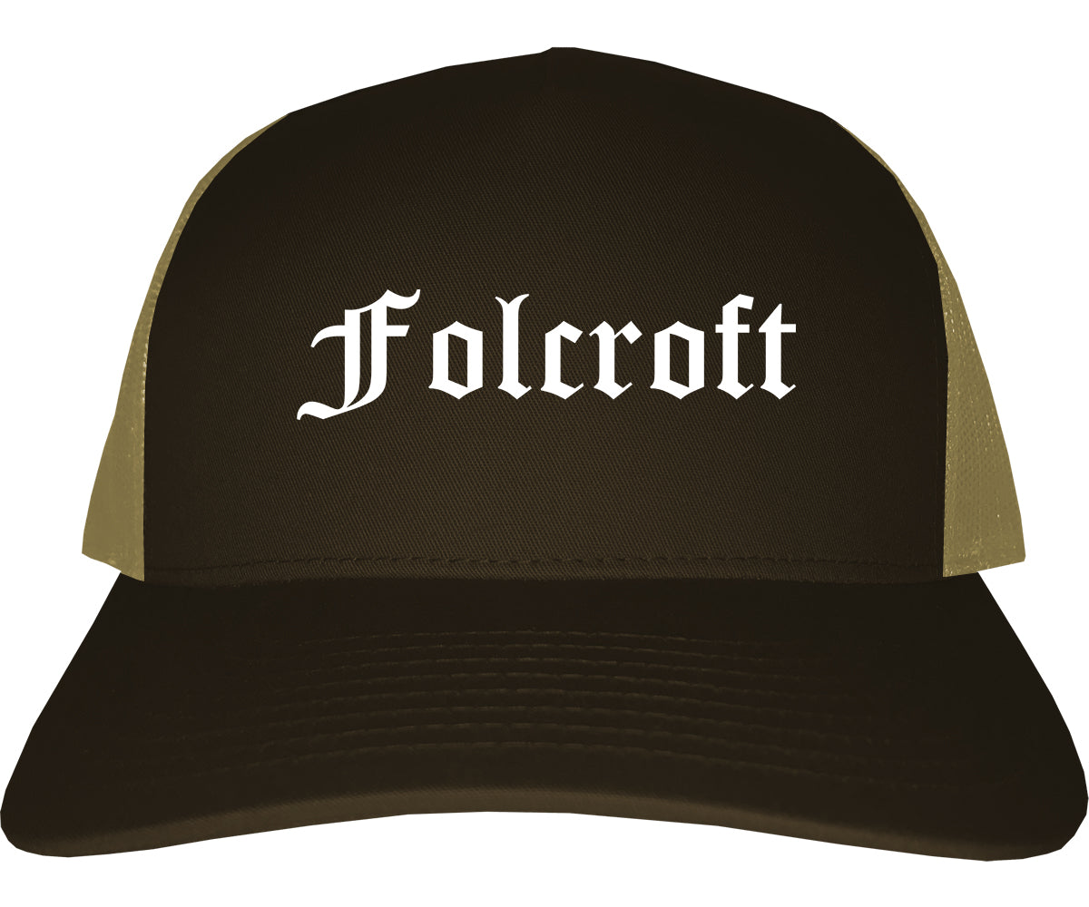Folcroft Pennsylvania PA Old English Mens Trucker Hat Cap Brown
