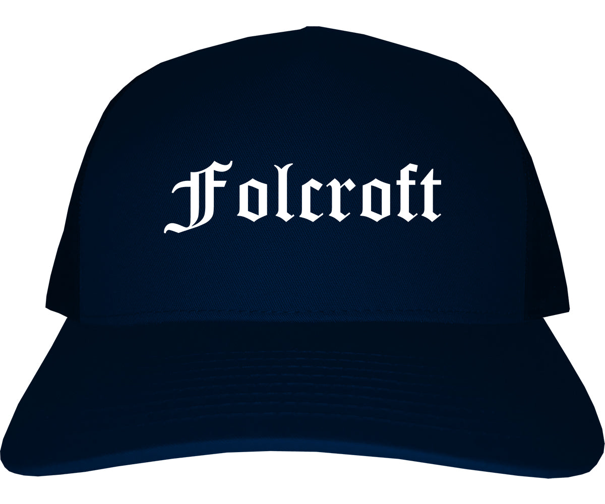 Folcroft Pennsylvania PA Old English Mens Trucker Hat Cap Navy Blue