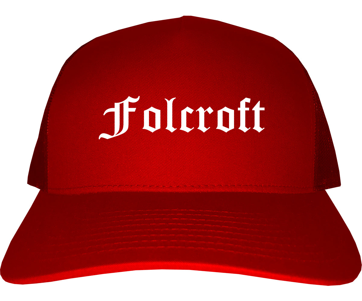 Folcroft Pennsylvania PA Old English Mens Trucker Hat Cap Red