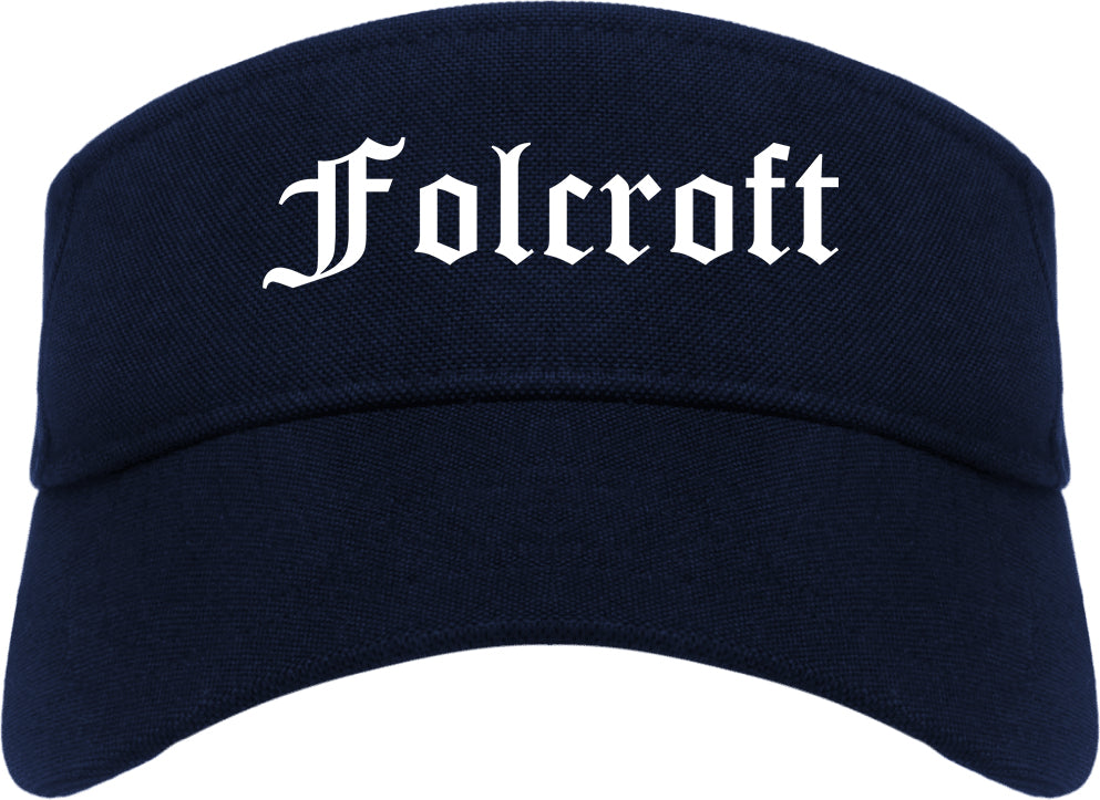 Folcroft Pennsylvania PA Old English Mens Visor Cap Hat Navy Blue