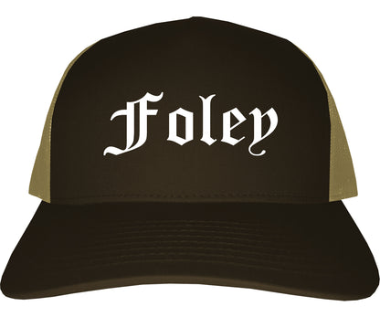 Foley Alabama AL Old English Mens Trucker Hat Cap Brown