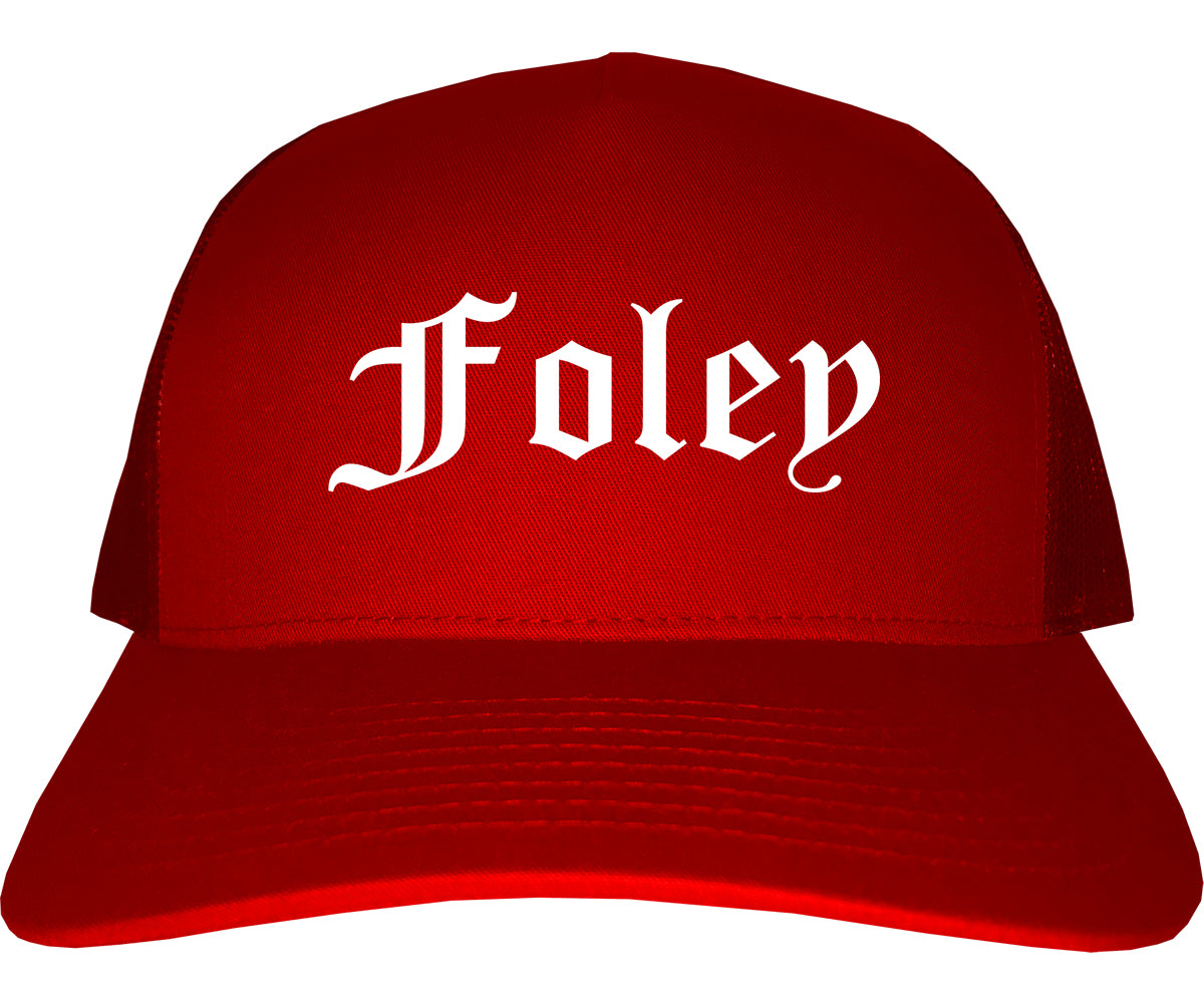 Foley Alabama AL Old English Mens Trucker Hat Cap Red