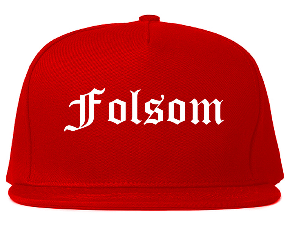 Folsom California CA Old English Mens Snapback Hat Red