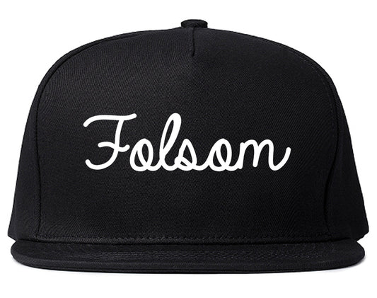 Folsom California CA Script Mens Snapback Hat Black