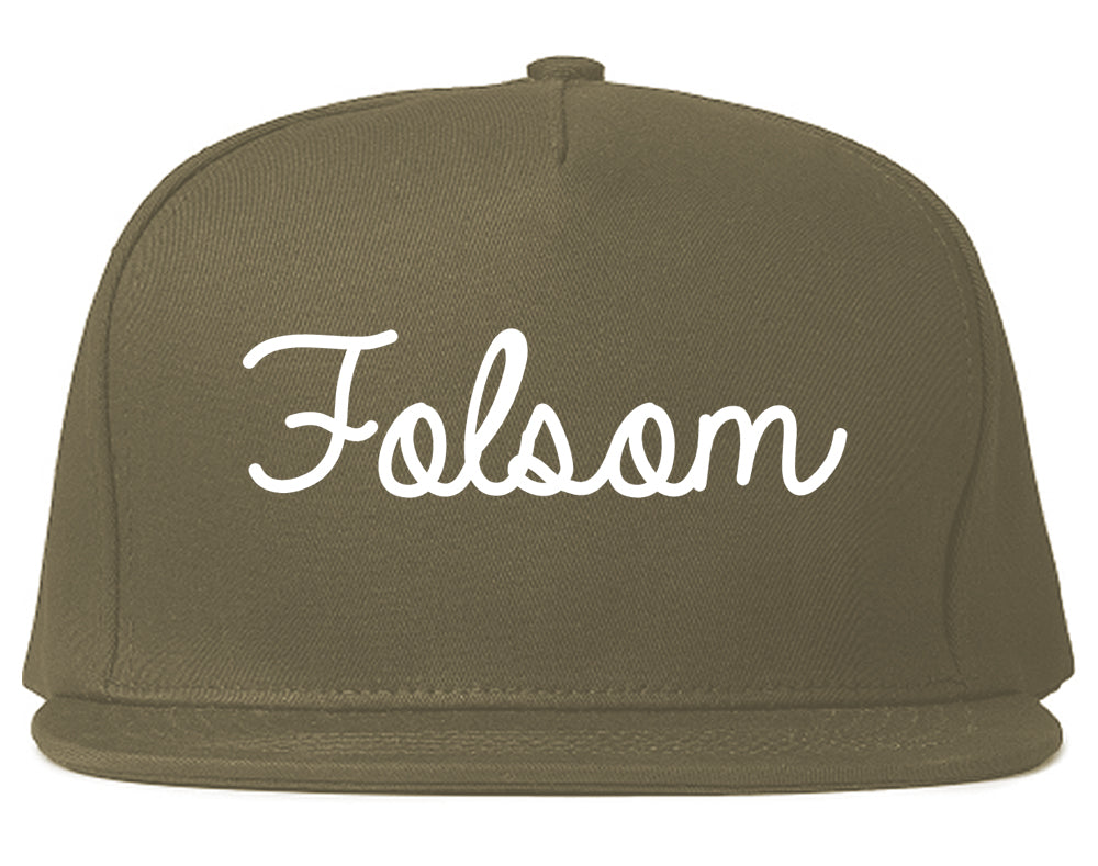 Folsom California CA Script Mens Snapback Hat Grey