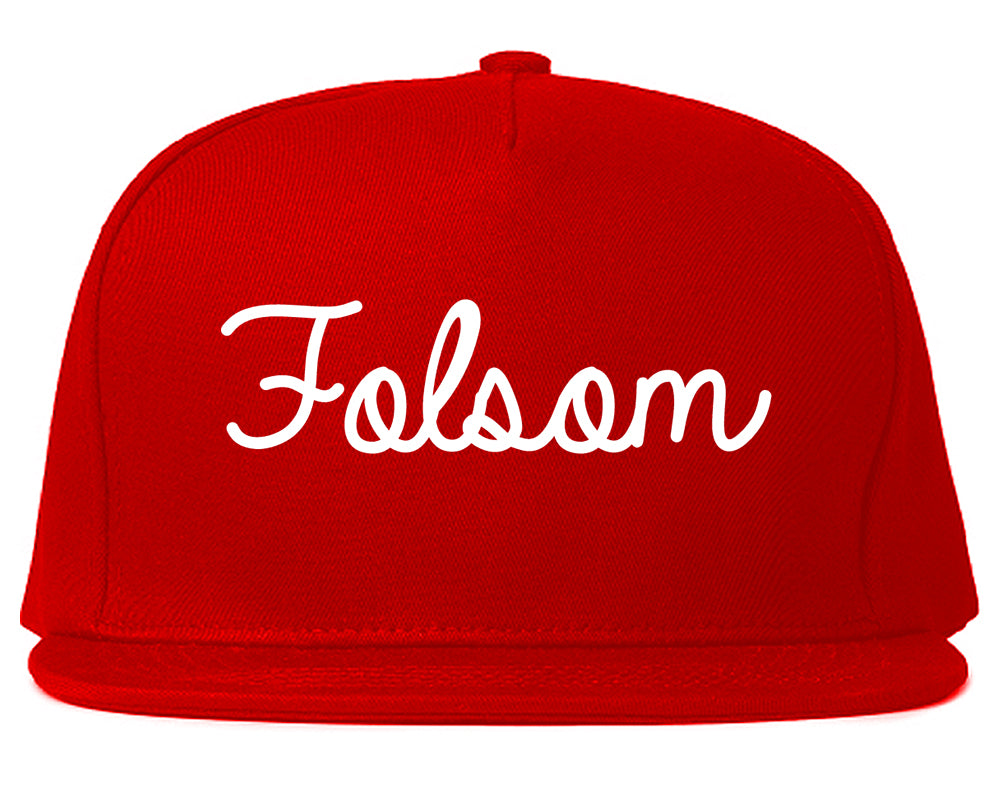 Folsom California CA Script Mens Snapback Hat Red
