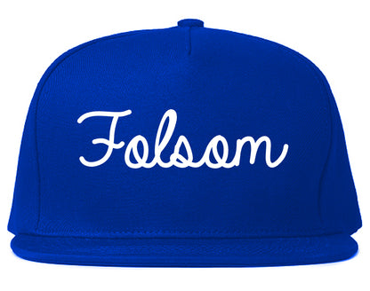 Folsom California CA Script Mens Snapback Hat Royal Blue