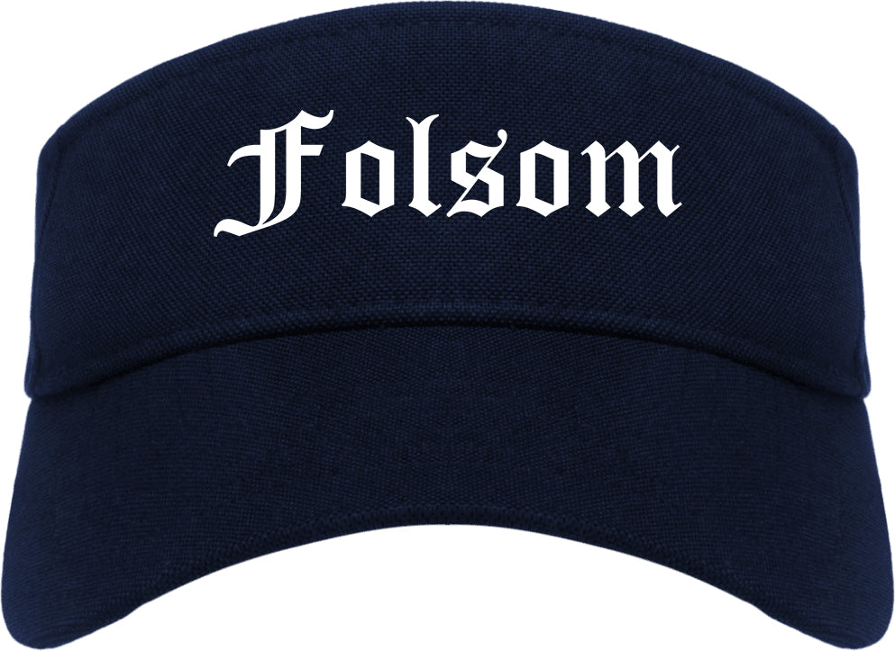 Folsom California CA Old English Mens Visor Cap Hat Navy Blue