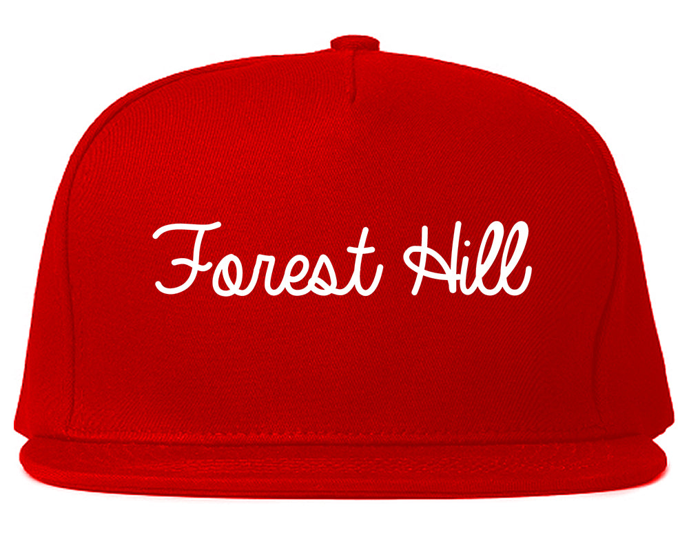 Forest Hill Texas TX Script Mens Snapback Hat Red
