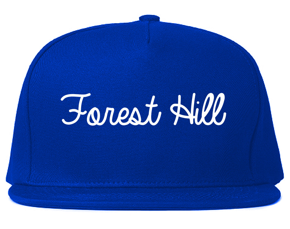 Forest Hill Texas TX Script Mens Snapback Hat Royal Blue