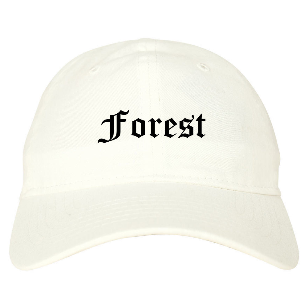 Forest Mississippi MS Old English Mens Dad Hat Baseball Cap White