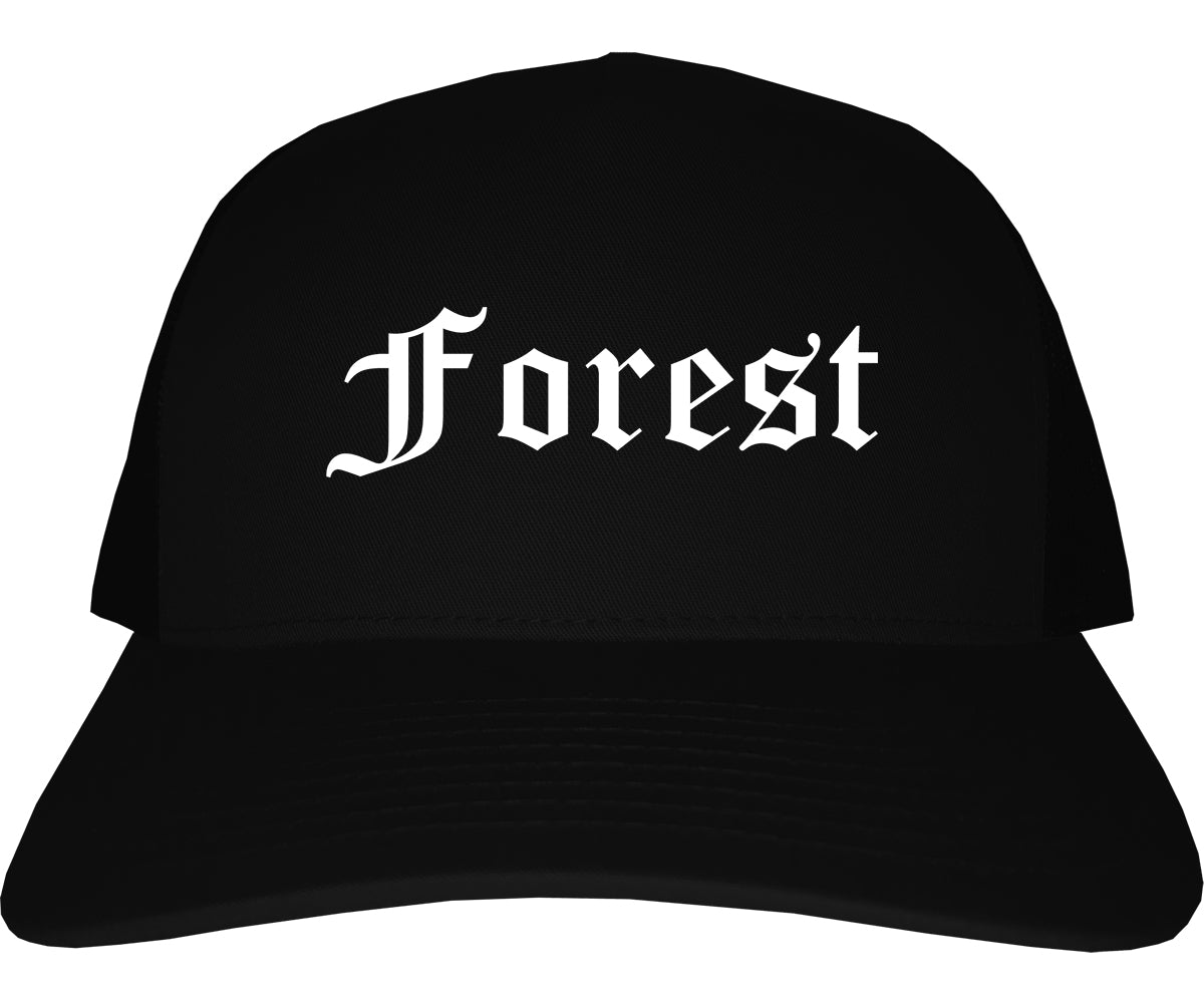 Forest Mississippi MS Old English Mens Trucker Hat Cap Black