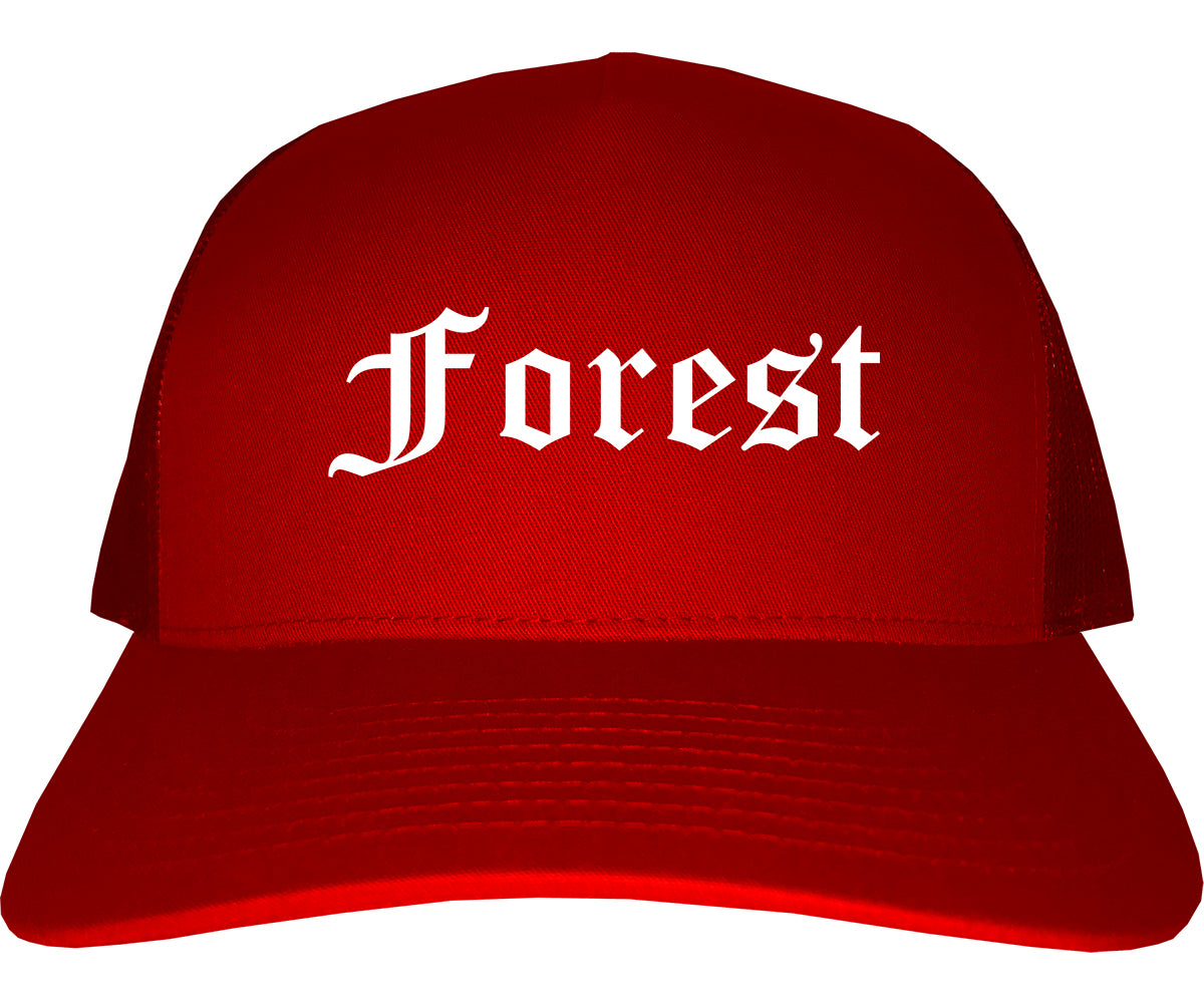 Forest Mississippi MS Old English Mens Trucker Hat Cap Red