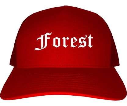 Forest Mississippi MS Old English Mens Trucker Hat Cap Red