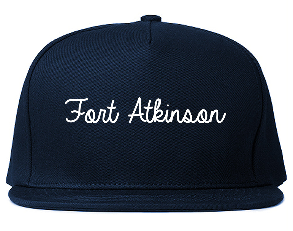 Fort Atkinson Wisconsin WI Script Mens Snapback Hat Navy Blue