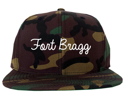 Fort Bragg California CA Script Mens Snapback Hat Army Camo