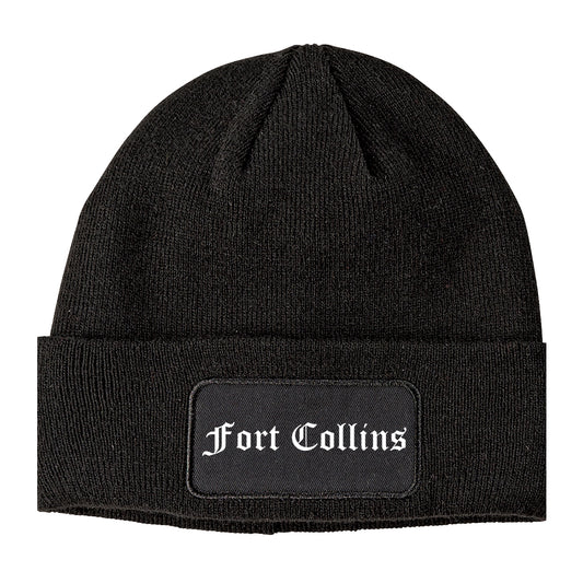 Fort Collins Colorado CO Old English Mens Knit Beanie Hat Cap Black