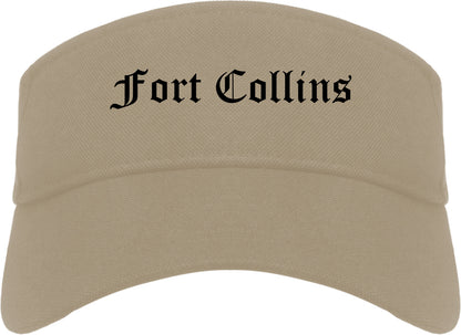 Fort Collins Colorado CO Old English Mens Visor Cap Hat Khaki