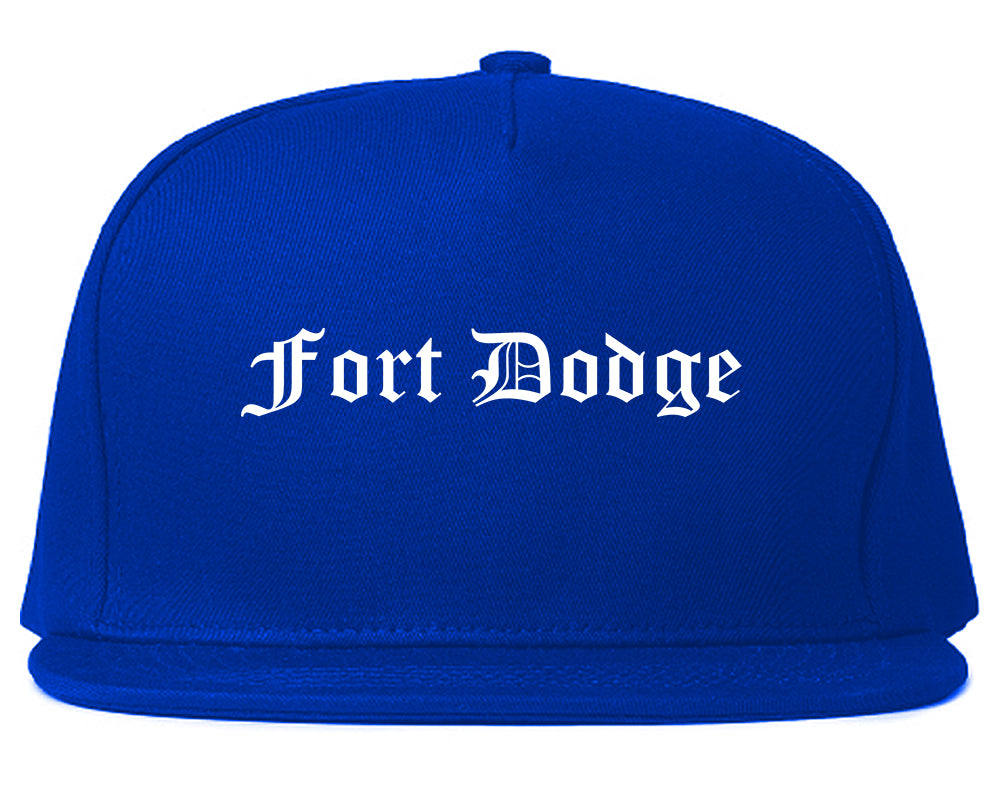 Fort Dodge Iowa IA Old English Mens Snapback Hat Royal Blue