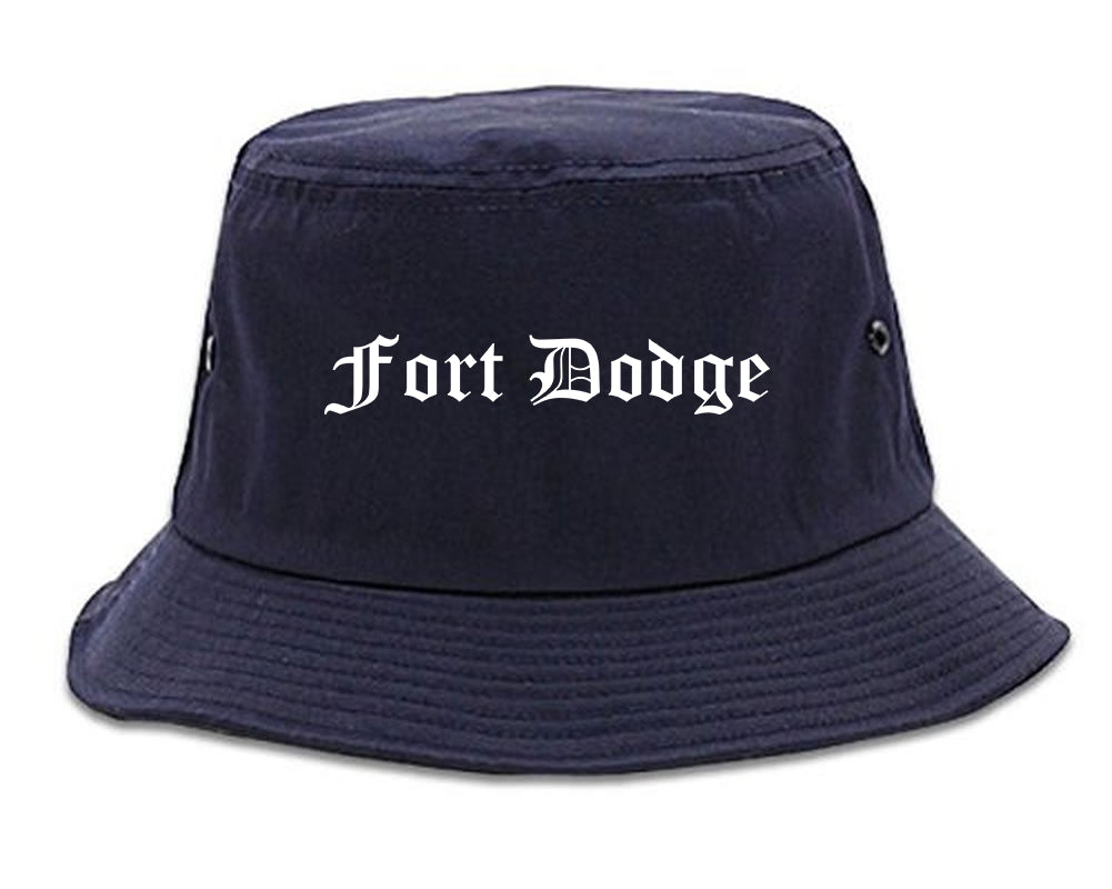 Fort Dodge Iowa IA Old English Mens Bucket Hat Navy Blue