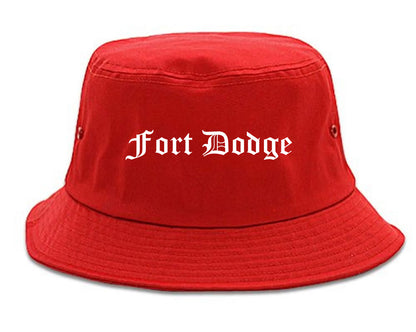 Fort Dodge Iowa IA Old English Mens Bucket Hat Red