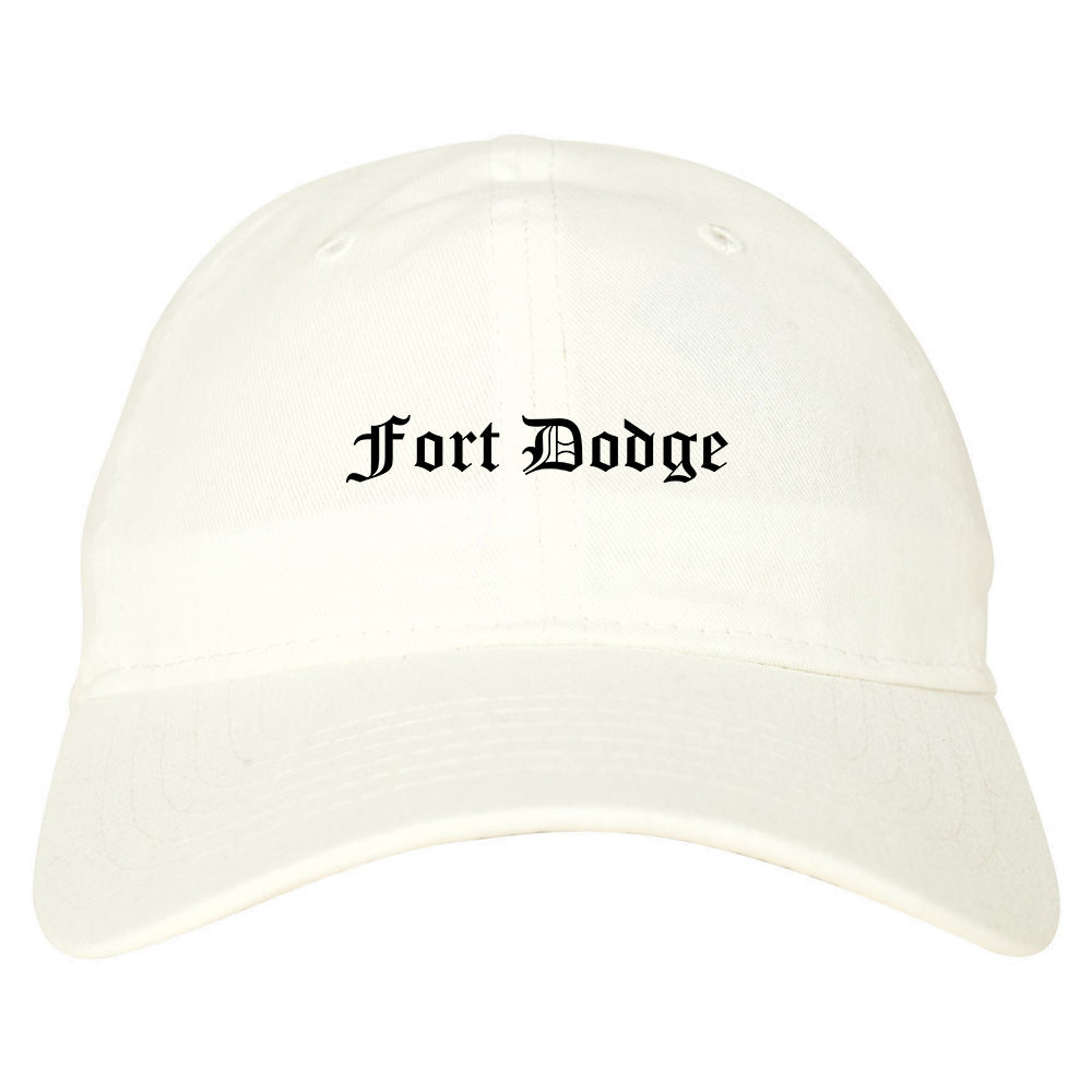 Fort Dodge Iowa IA Old English Mens Dad Hat Baseball Cap White