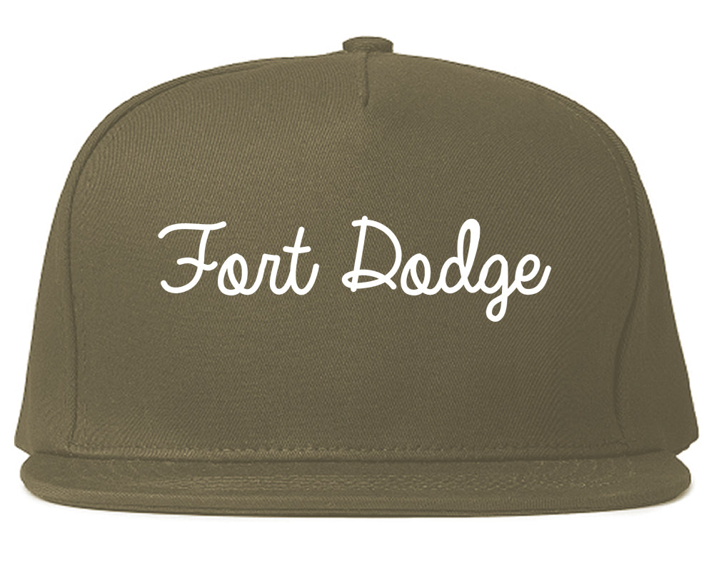 Fort Dodge Iowa IA Script Mens Snapback Hat Grey