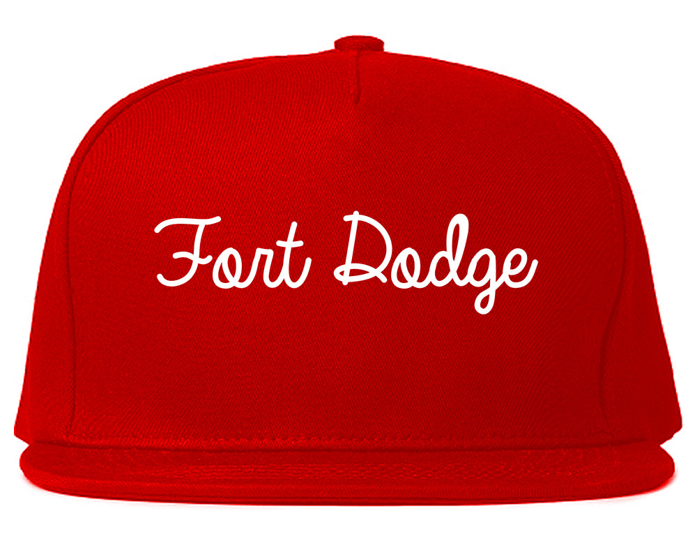 Fort Dodge Iowa IA Script Mens Snapback Hat Red