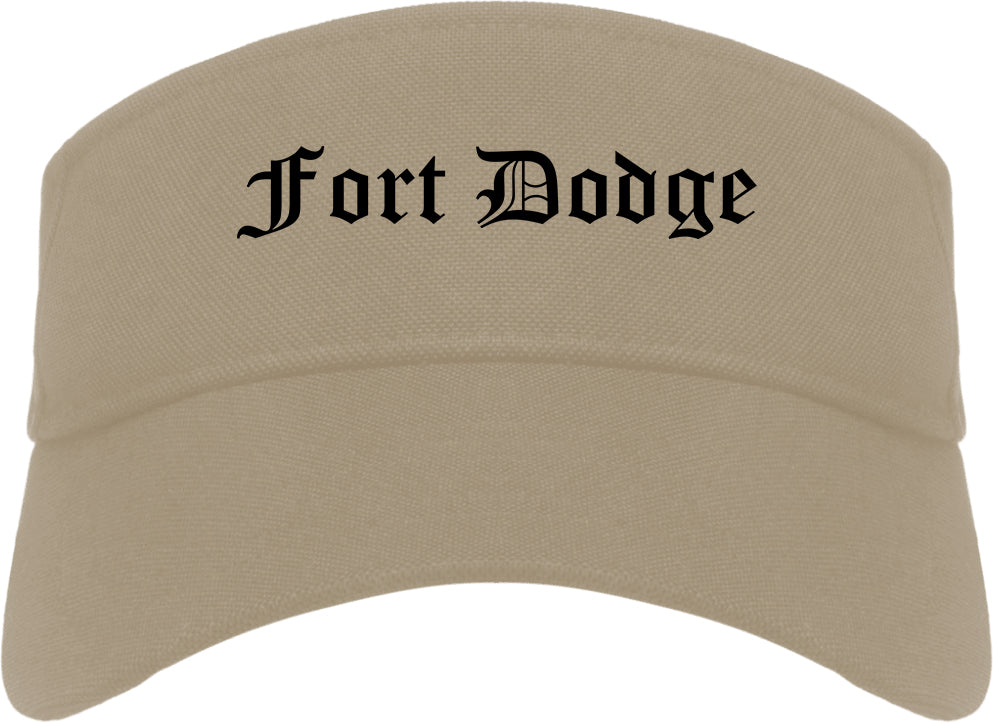 Fort Dodge Iowa IA Old English Mens Visor Cap Hat Khaki