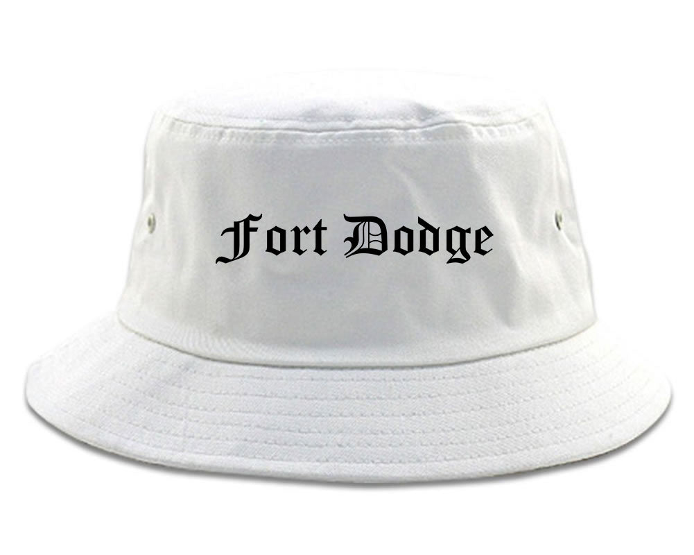 Fort Dodge Iowa IA Old English Mens Bucket Hat White