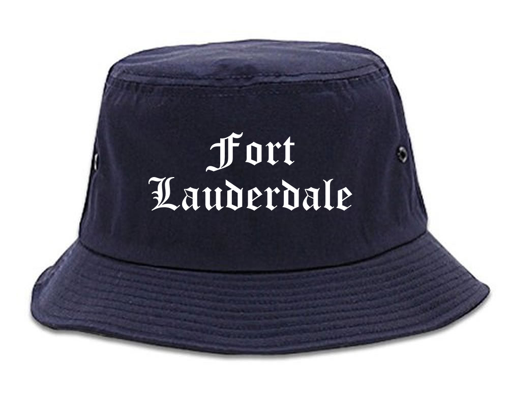 Fort Lauderdale Florida FL Old English Mens Bucket Hat Navy Blue