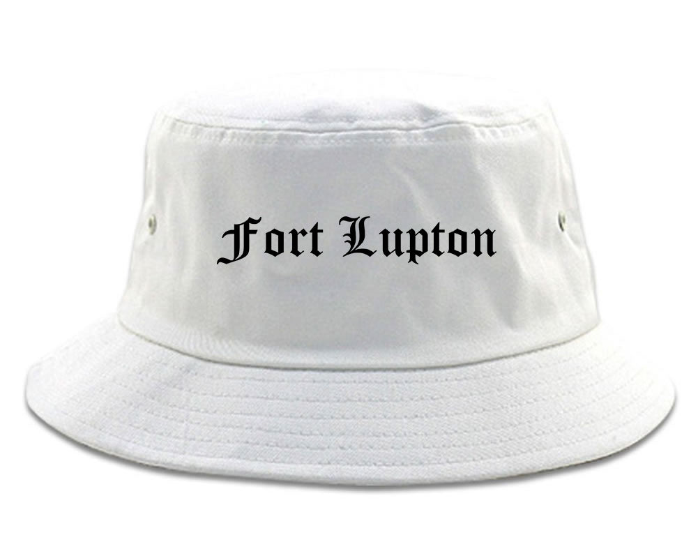 Fort Lupton Colorado CO Old English Mens Bucket Hat White